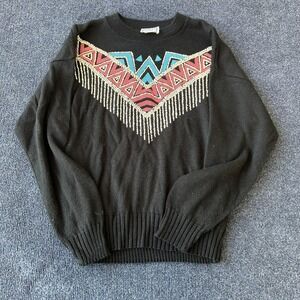 Vintage Kenneth Too Sweater Womens Medium Beaded Geometric Pullover USA 80s